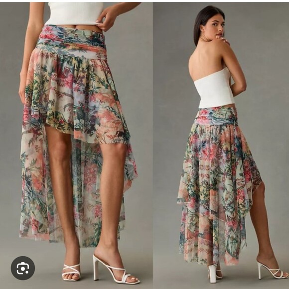 Anthropologie Dresses & Skirts - Anthropologie Asymmetrical Floral Skirt - Pink and Cream